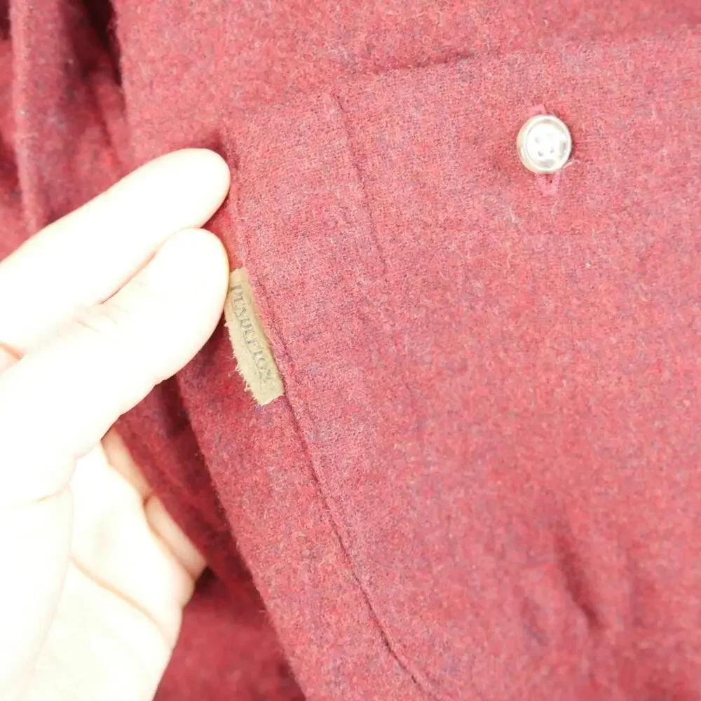 Pendleton Men's Medium Button Down Shirt Elbow Patch Burgundy‎ Red 100% Wool